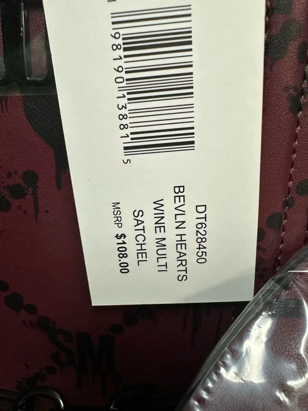 Steve Madden Wine & Black Bleeding Hearts Bevlyn Satchel, Halloween Edition